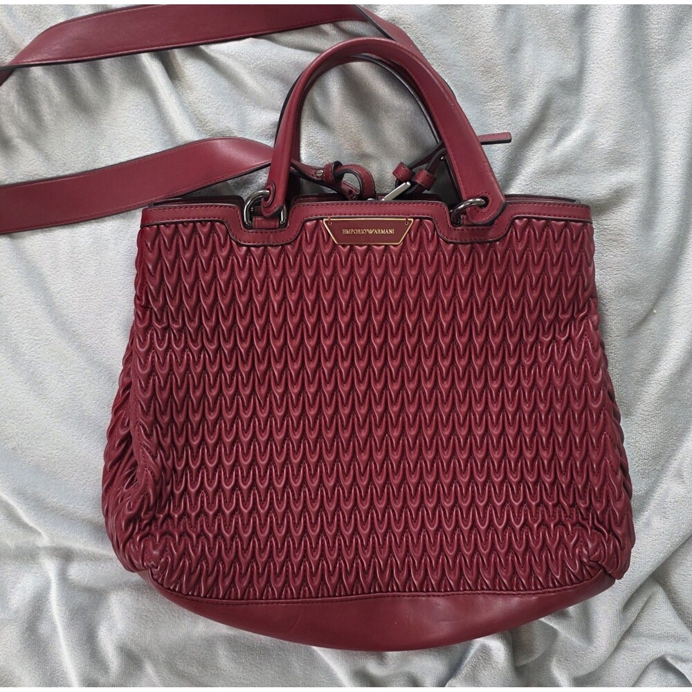 Emporio Armani Y3D021 Bordeaux Woven Shopping Tote Bag Shoulder Strap Dust Bag